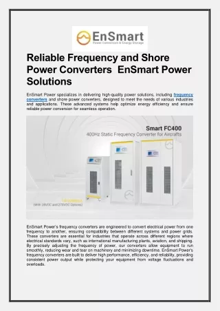 Reliable Frequency and Shore Power Converters  EnSmart Power Solutions
