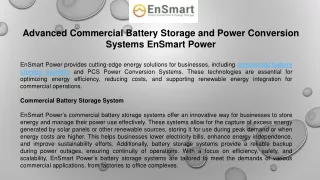 Advanced Commercial Battery Storage and Power Conversion Systems EnSmart Power