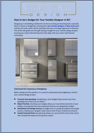 How to Set a Budget for Your Vanities Designer in NJ?