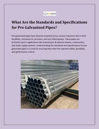 What Are the Standards and Specifications for Pre Galvanized Pipes