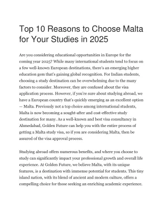 Top 10 Reasons to Choose Malta for Your Studies in 2025