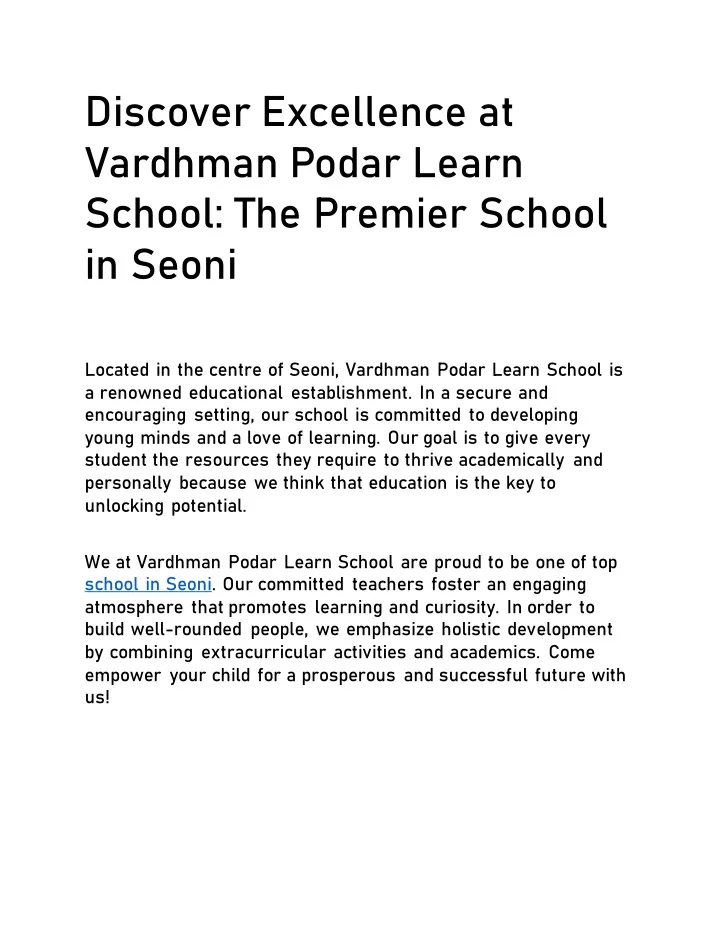 discover excellence at vardhman podar learn