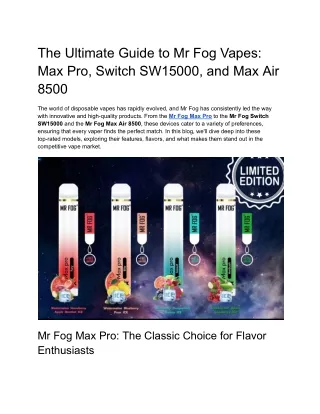 The Ultimate Guide to Mr Fog Vapes_ Max Pro, Switch SW15000, and Max Air 8500