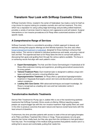 Transform Your Look with SriRoop Cosmetic Clinics - Google Docs