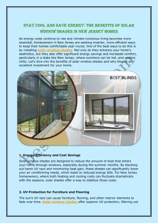 Stay Cool and Save Energy - The Benefits of Solar Window Shades in New Jersey Homes