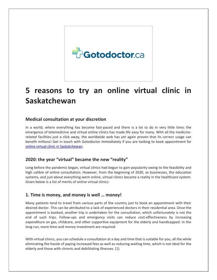 5 reasons to try an online virtual clinic