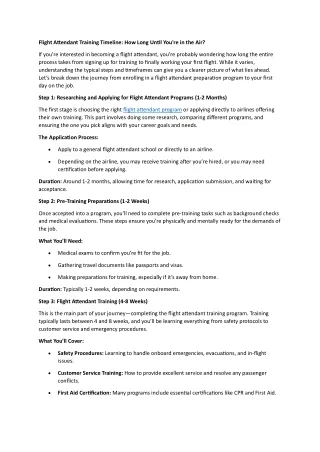 Flight Attendant Training Timeline