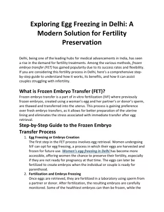 Exploring Egg Freezing in Delhi A Modern Solution for Fertility Preservation
