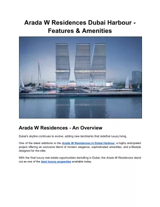 Arada W Residences Dubai Harbour - Features & Amenities