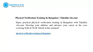 physical verification training in bangalore