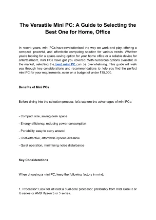 The Versatile Mini PC_ A Guide to Selecting the Best One for Home, Office