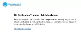 rtl verification training takshila vlsi com