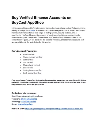 Buy Verified Binance Accounts on BuyCashAppShop