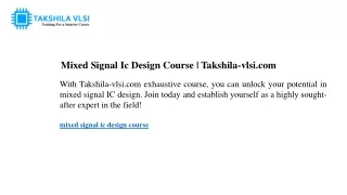 mixed signal ic design course takshila vlsi com
