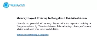memory layout training in bangalore takshila vlsi