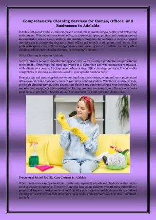 Comprehensive Cleaning Services for Homes, Offices, and Businesses in Adelaide
