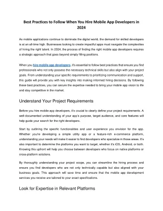 Best Practices to Follow When You Hire Mobile App Developers in 2024
