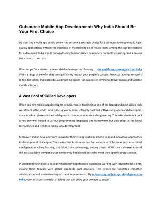 Outsource Mobile App Development - Why India Should Be Your First Choice