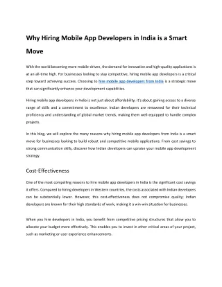 Why Hiring Mobile App Developers in India is a Smart Move