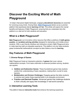 Math Playground: Unlocking the World of Fun and Learning