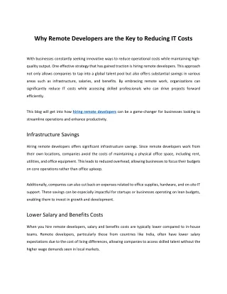Why Remote Developers are the Key to Reducing IT Costs