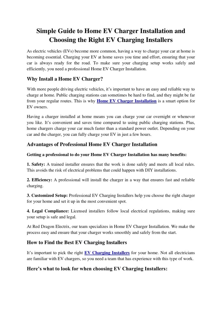 simple guide to home ev charger installation