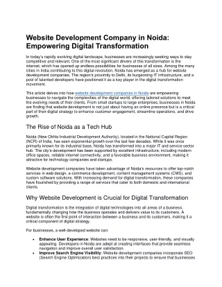 Website Development Company in Noida: Empowering Digital Transformation