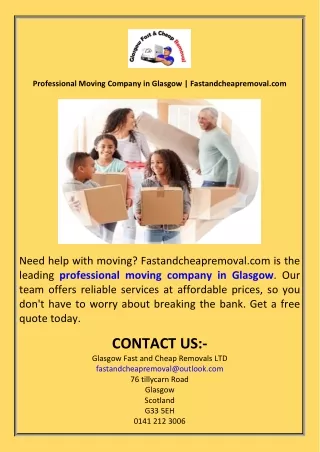 Professional Moving Company in Glasgow  Fastandcheapremoval.com