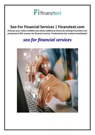 Seo For Financial Services | Finanztext.com
