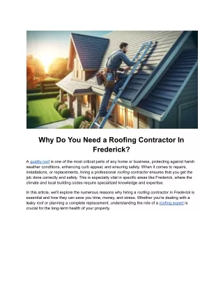 Why Do You Need a Roofing Contractor In Frederick_