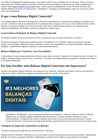 Por Que Escolher uma Balanca Digital Comercial com Impressora?