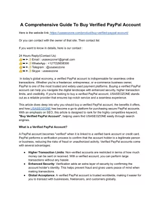 A Comprehensive Guide To Buy Verified PayPal Account