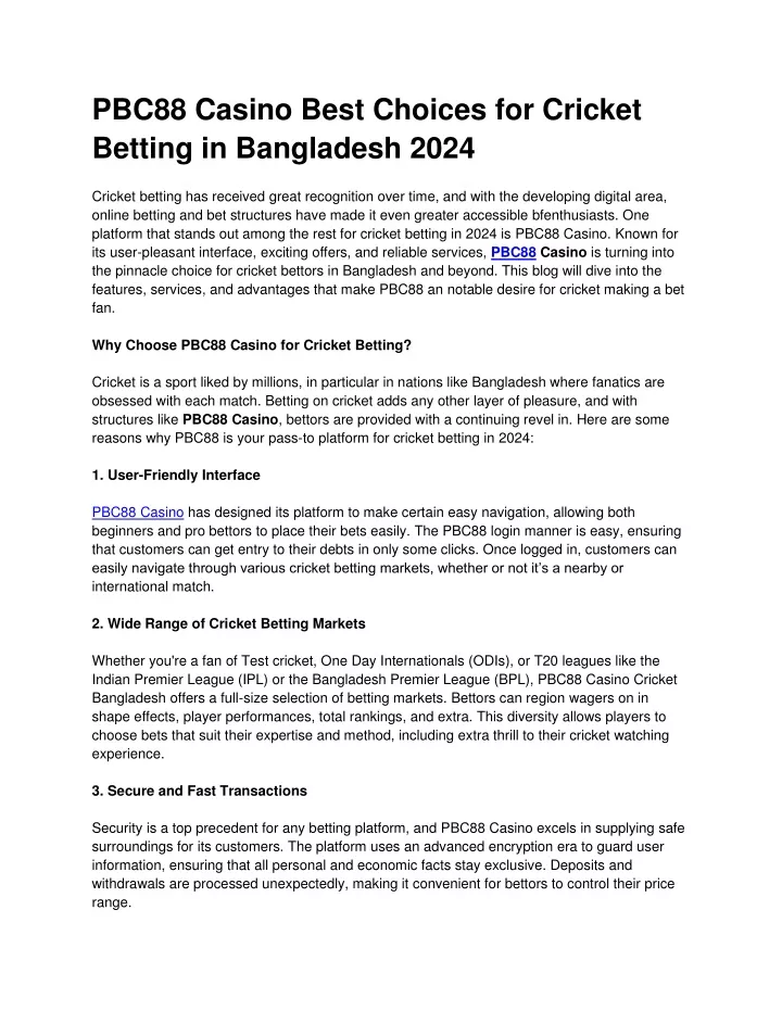 pbc88 casino best choices for cricket betting