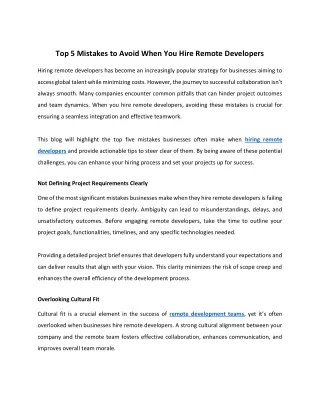Top 5 Mistakes to Avoid When You Hire Remote Developers