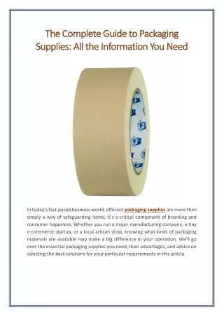 The Complete Guide to Packaging Supplies All the Information You Need