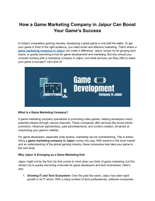 How a Game Marketing Company in Jaipur Can Boost Your Game's Success (1)