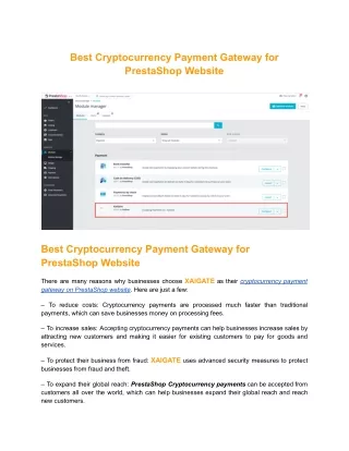 Best Cryptocurrency Payment Gateway for PrestaShop Website