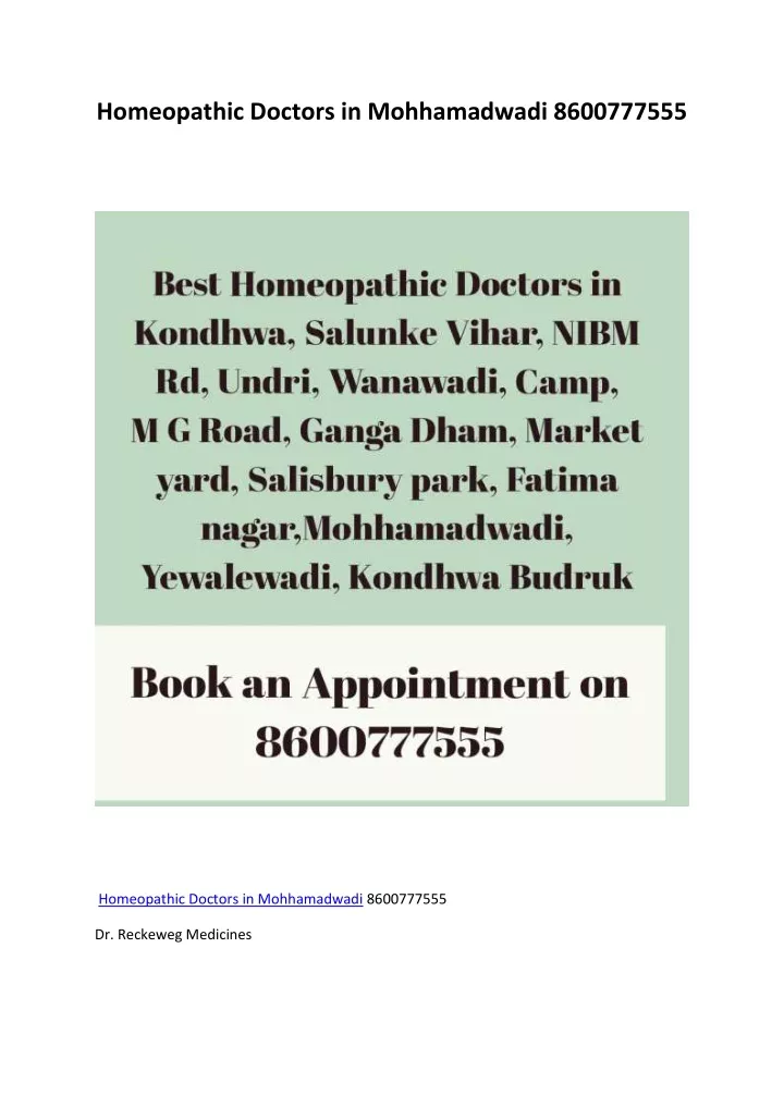 homeopathic doctors in mohhamadwadi 8600777555