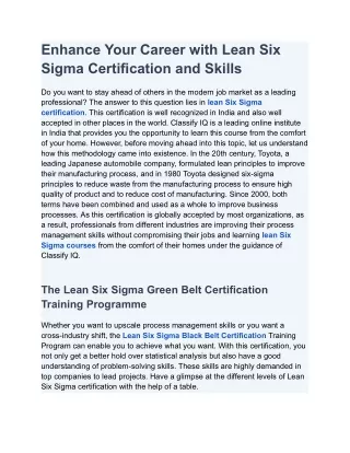Lean Six Sigma Certification Online - Classify IQ