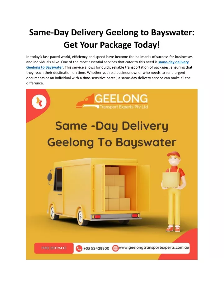 same day delivery geelong to bayswater get your