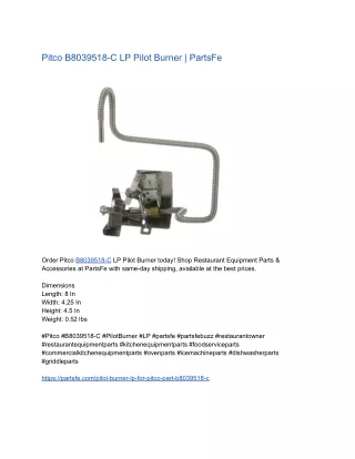Pitco B8039518-C LP Pilot Burner | PartsFe