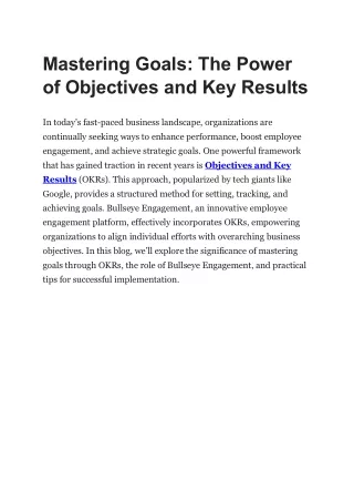 mastering goals the power of objectives