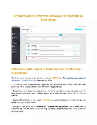 Efficient Crypto Payment Gateways for PrestaShop Businesses