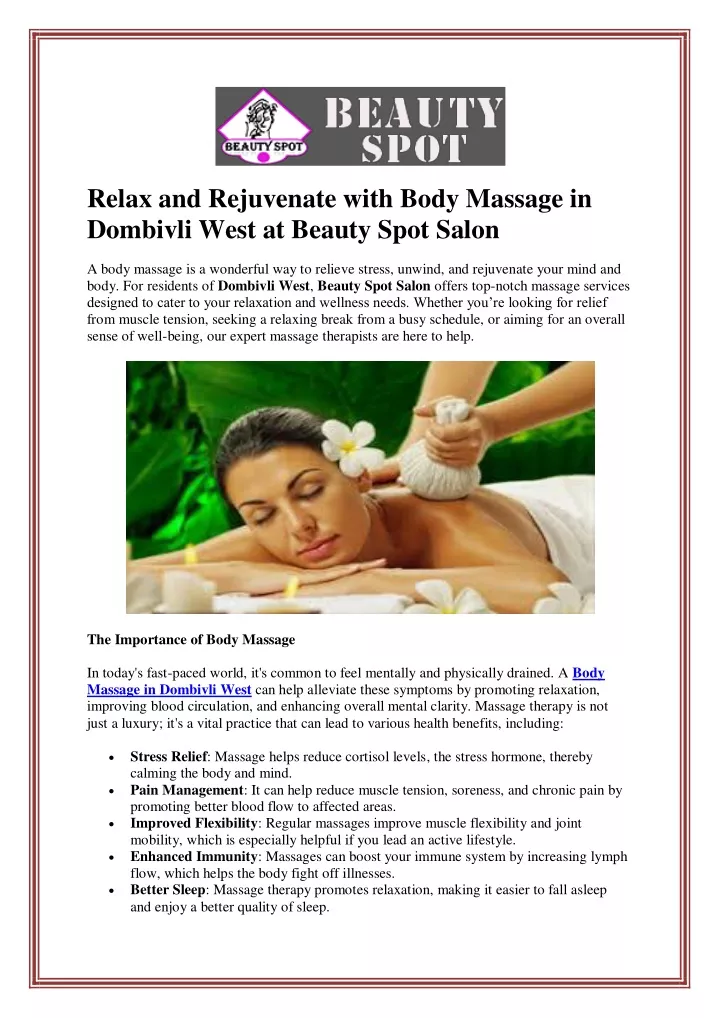 relax and rejuvenate with body massage