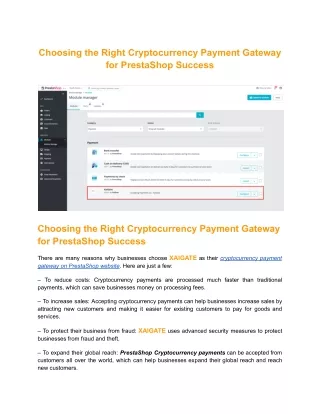 Choosing the Right Cryptocurrency Payment Gateway for PrestaShop Success