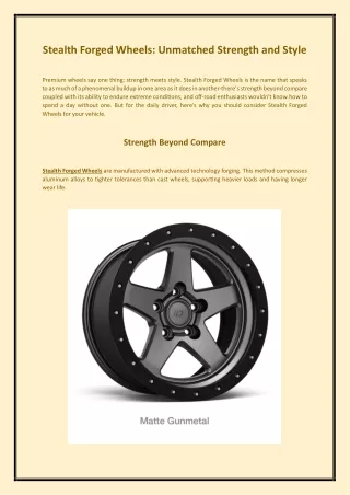 Stealth Forged Wheels - Unmatched Strength and Style