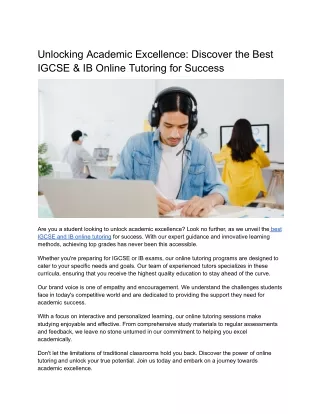 Unlocking Academic Excellence_ Discover the Best IGCSE & IB Online Tutoring for Success