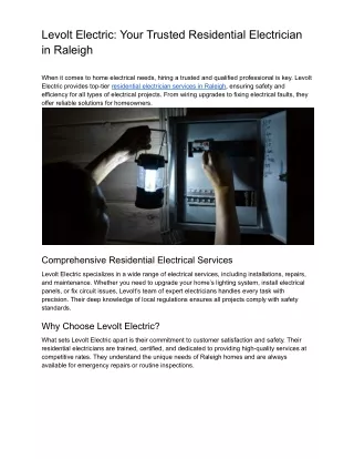 Levolt Electric_ Your Trusted Residential Electrician in Raleigh