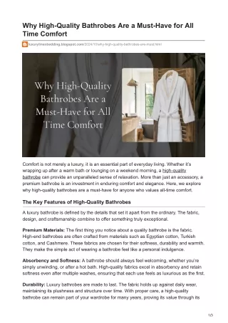 Why High-Quality Bathrobes Are a Must-Have for All Time Comfort