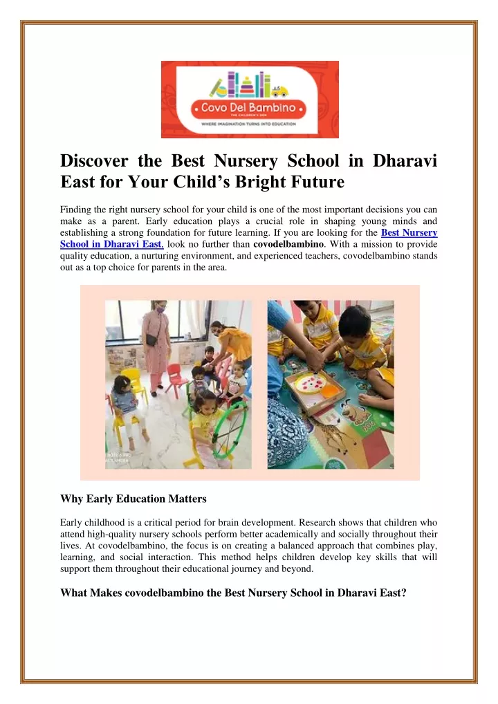 discover the best nursery school in dharavi east